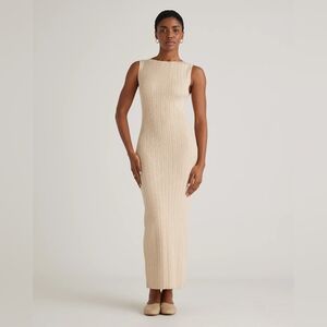 Quince Cream Cotton Cashmere Ribbed Sleeveless Midi Dress